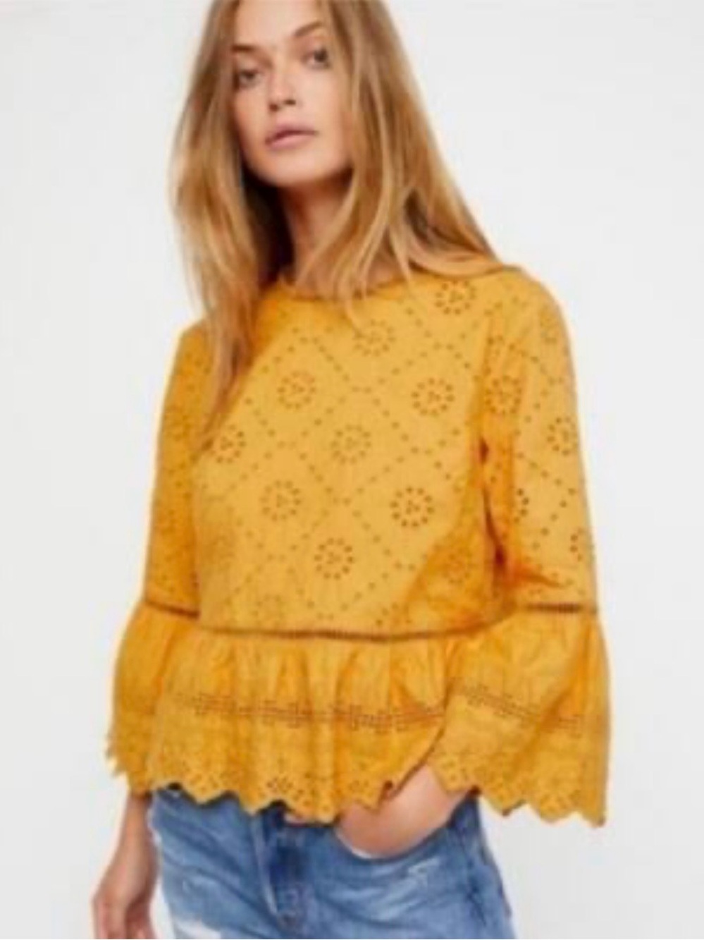 Free People Merci Beaucoup Top in mustard yellow,